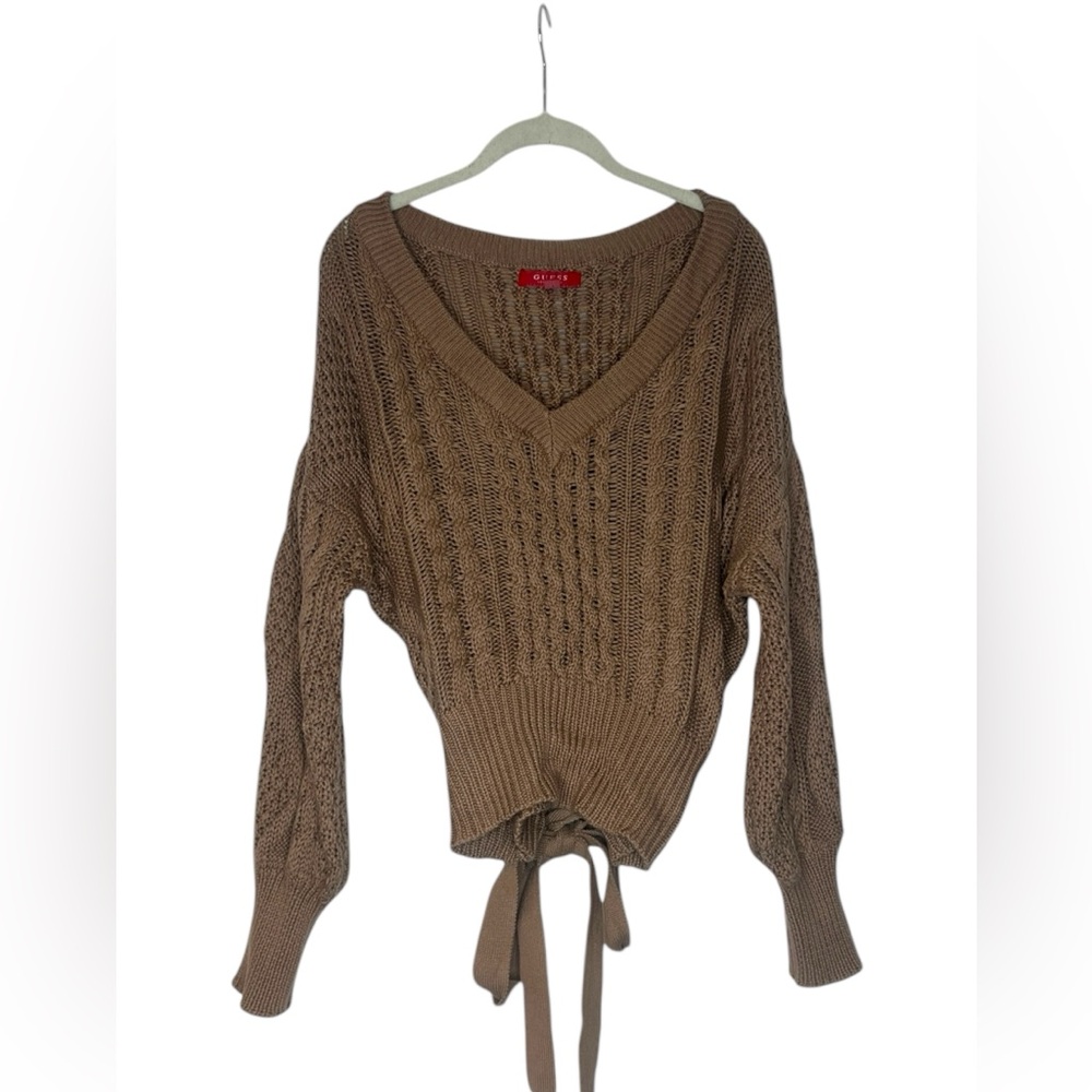Guess Crochet Loose Fit Cinched Waist Sweater